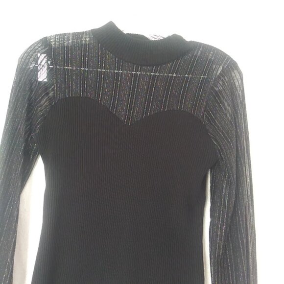 Absolutely Famous women's size S black and silver metallic long sleeve blouse - Picture 2 of 15